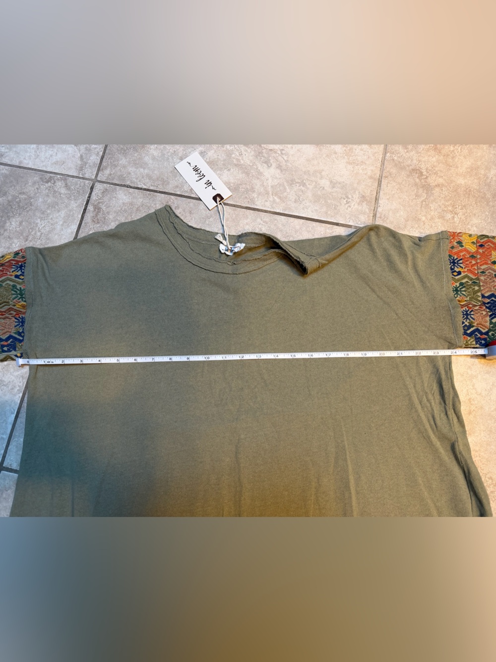 Women's Olive Green Crewneck Sweater with Embroidered Sleeve Panels - Picture 6 of 6